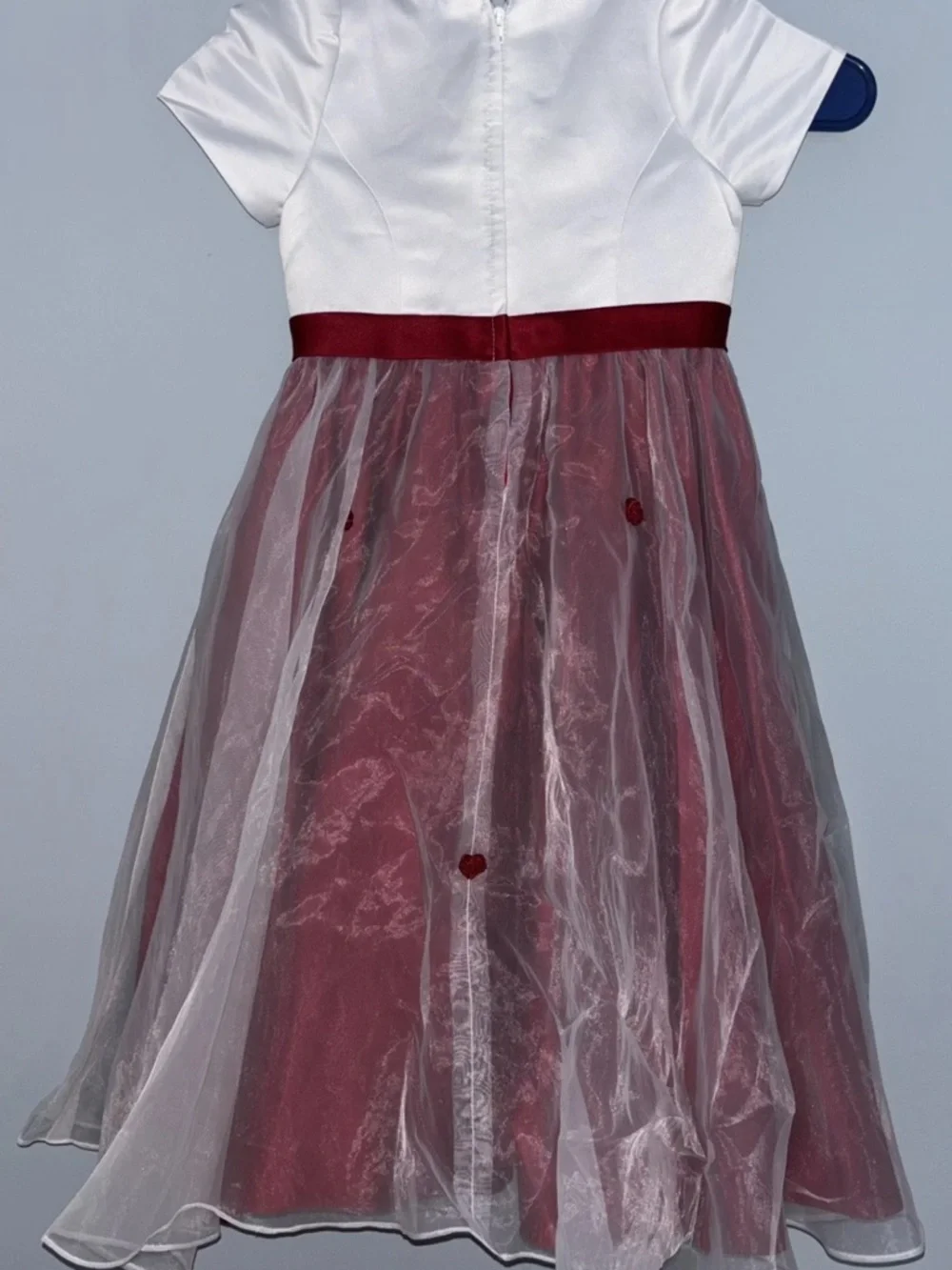 David's Bridal White and Burgundy Girls Dress - Picture 2 of 3